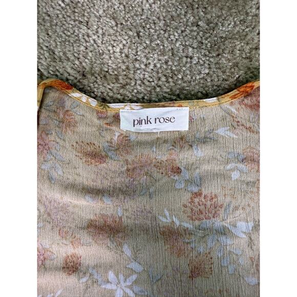 Pink Rose Womens Open Blouse Sz M Floral Rayon D588 - Picture 4 of 9